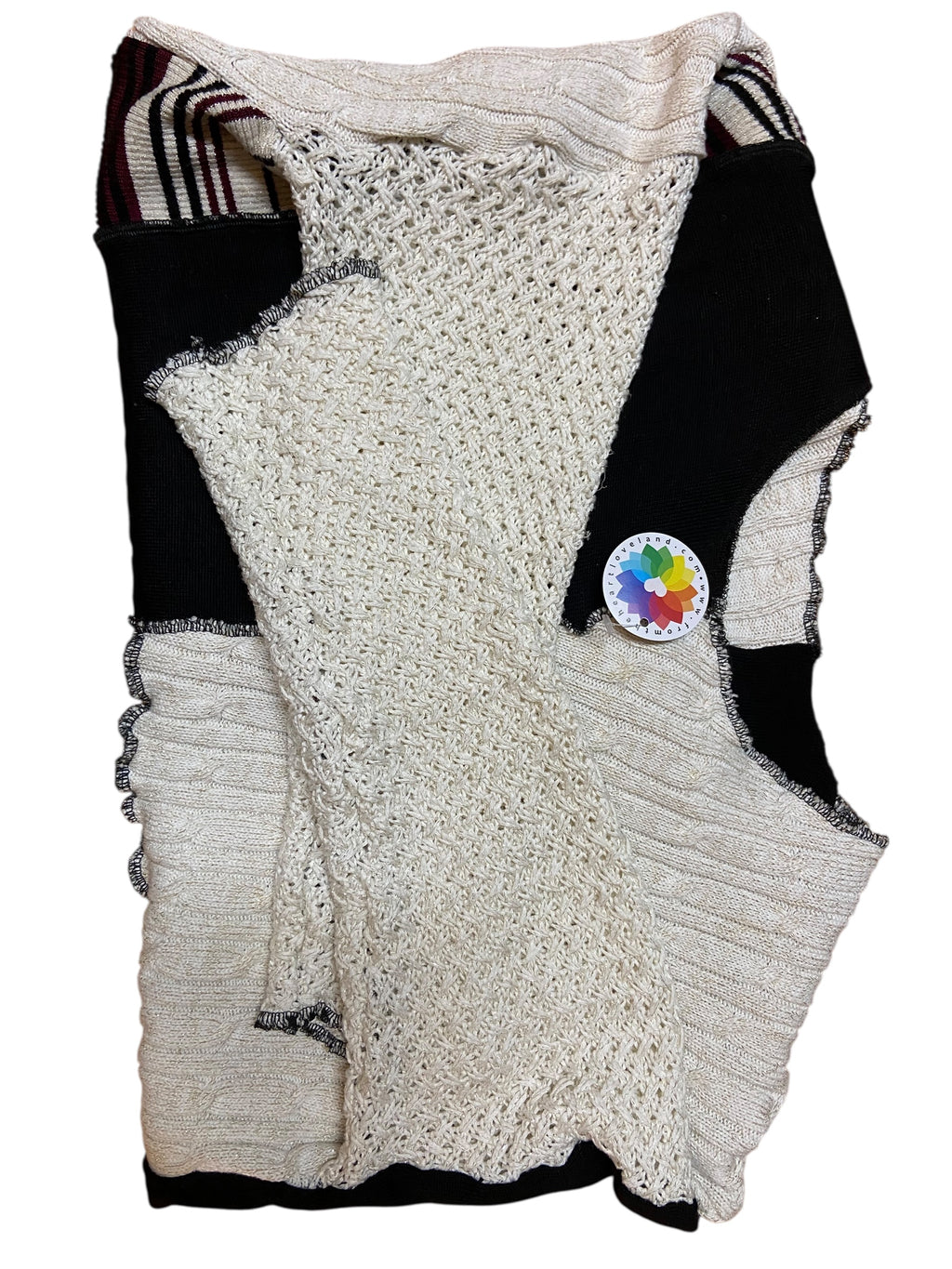 Size Medium Upcycled Black, Cream and Maroon Patchwork Sweater image 5