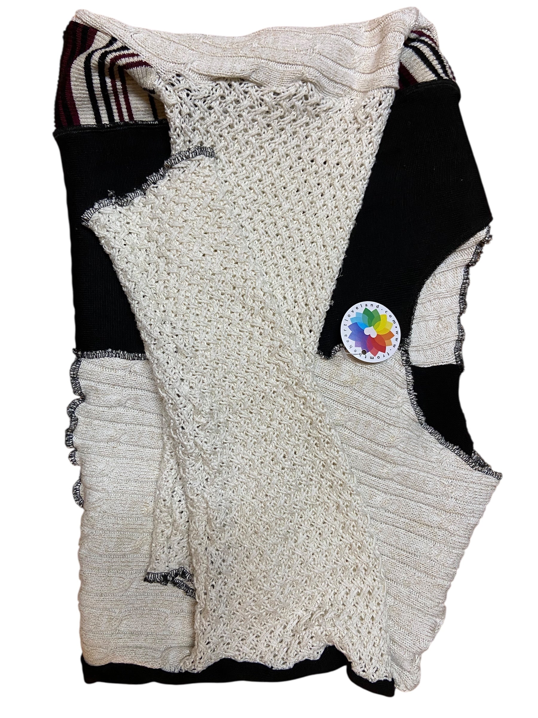 Size Medium Upcycled Black, Cream and Maroon Patchwork Sweater image 5