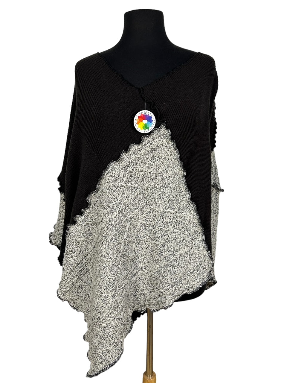Eco-Friendly Black and White Sweater Poncho image 6