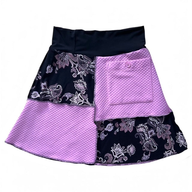 Size small patchwork pink and black paisley skirt with a pocket image 0