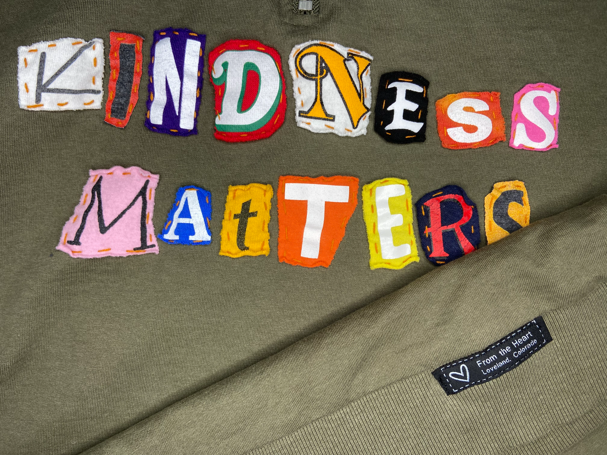 Kindness Matters Olive Green 1/4 Zip Pullover - Size Large image 7