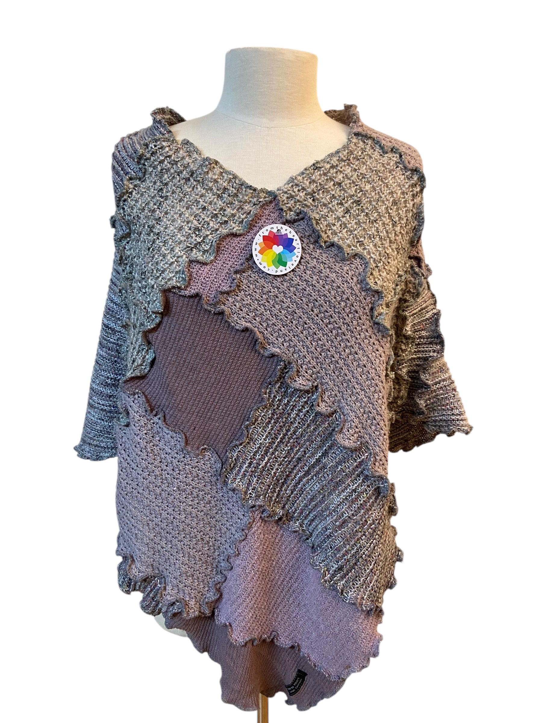 One Size Purple & Gray Patchwork Poncho image 0