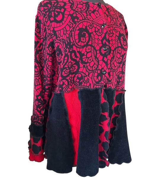 Size XXL/1X Red & Black Patchwork Sweater image 1