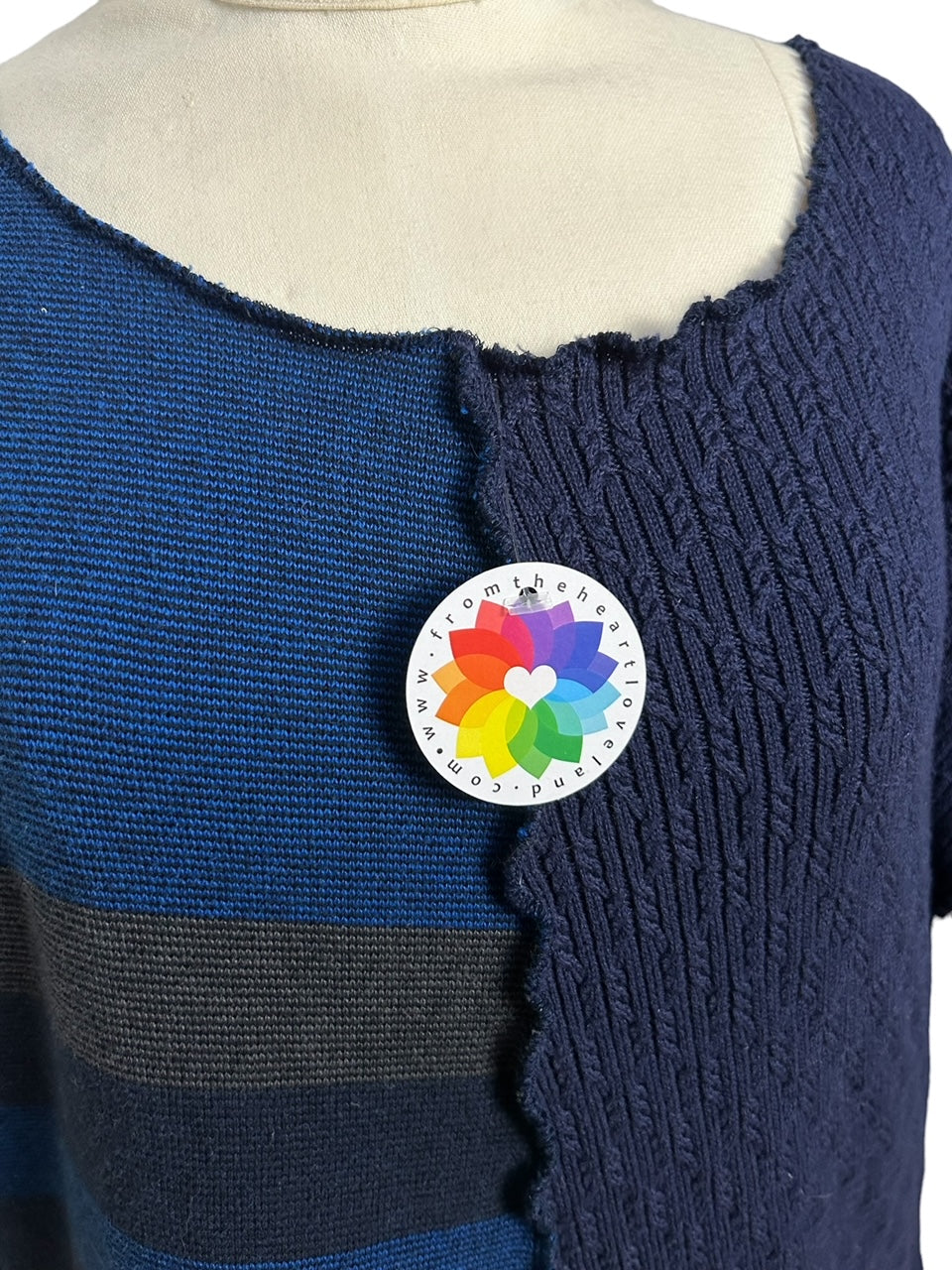 Women's Size Medium Upcycled Blue Patchwork Sweater image 3