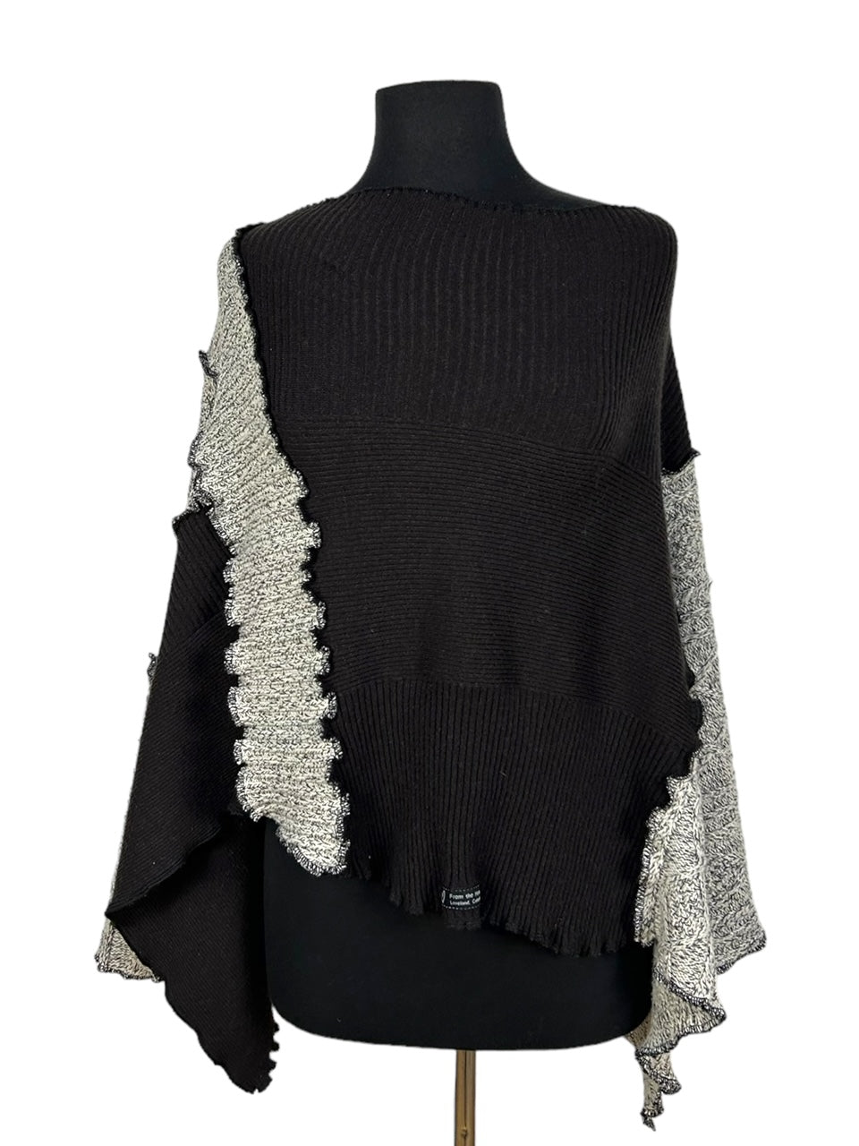 Eco-Friendly Black and White Sweater Poncho image 3
