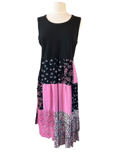 XL Pink and Black Patchwork Tank Dress image 4