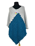 Elegant Light Gray and Teal Sweater Poncho image 0