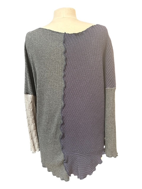 Size Large Dark Blue and Gray Sweater made from Repurposed Sweaters image 2