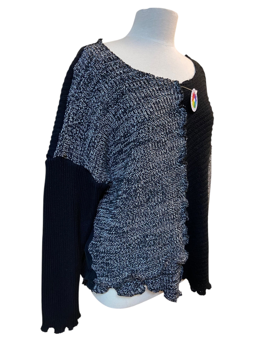 Size XL Upcycled Black and White Upcycled Patchwork Sweater image 4