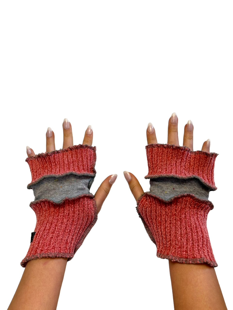 Pink and Gray Arm Warmers/Fingerless Gloves image 0