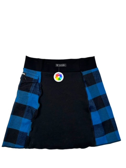 Size Large Upcycled Black and Blue Flannel Skirt image 5