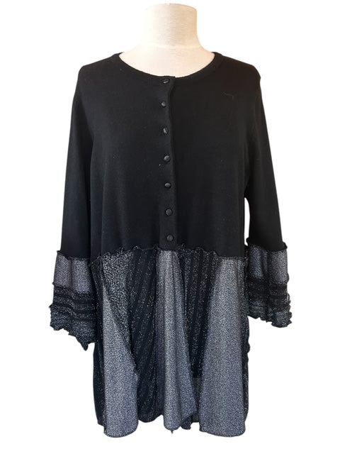 Size 1X Black & Silver Patchwork Cardigan image 3