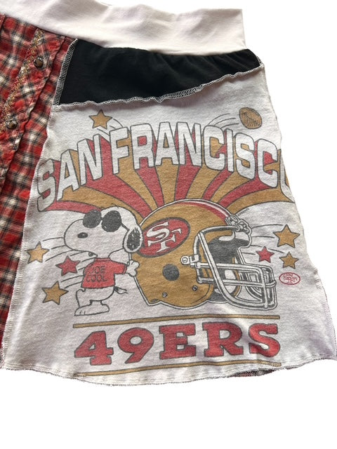 Upcycled Plaid Snoopy T-Shirt Skirt with a Pocket image 4