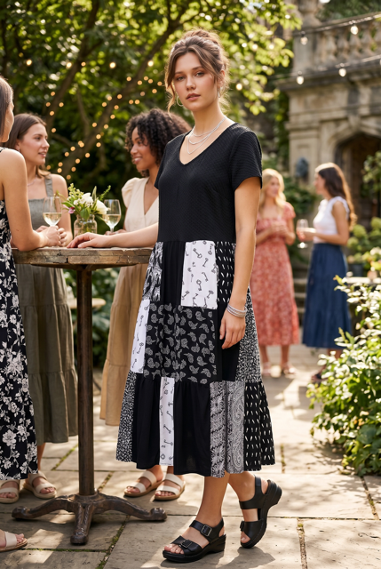 Size Large Black and White Patchwork Dress