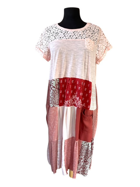Size Large Peach Patchwork Dress