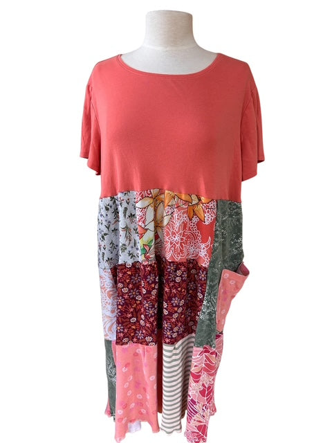 Size 2X Peach Patchwork Dress with a Pocket