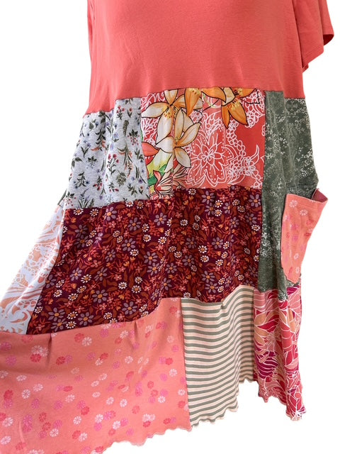 Patchwork Dress with Flowy Pleated Bottom