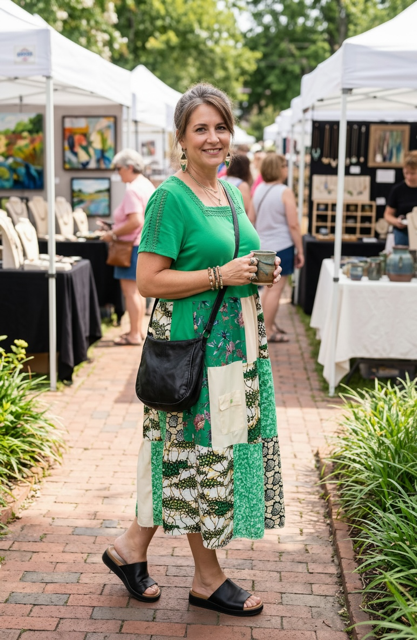Size Large Green Patchwork Dress