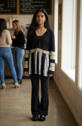 XL Black and Gold Patchwork Sweater Cardigan image 0