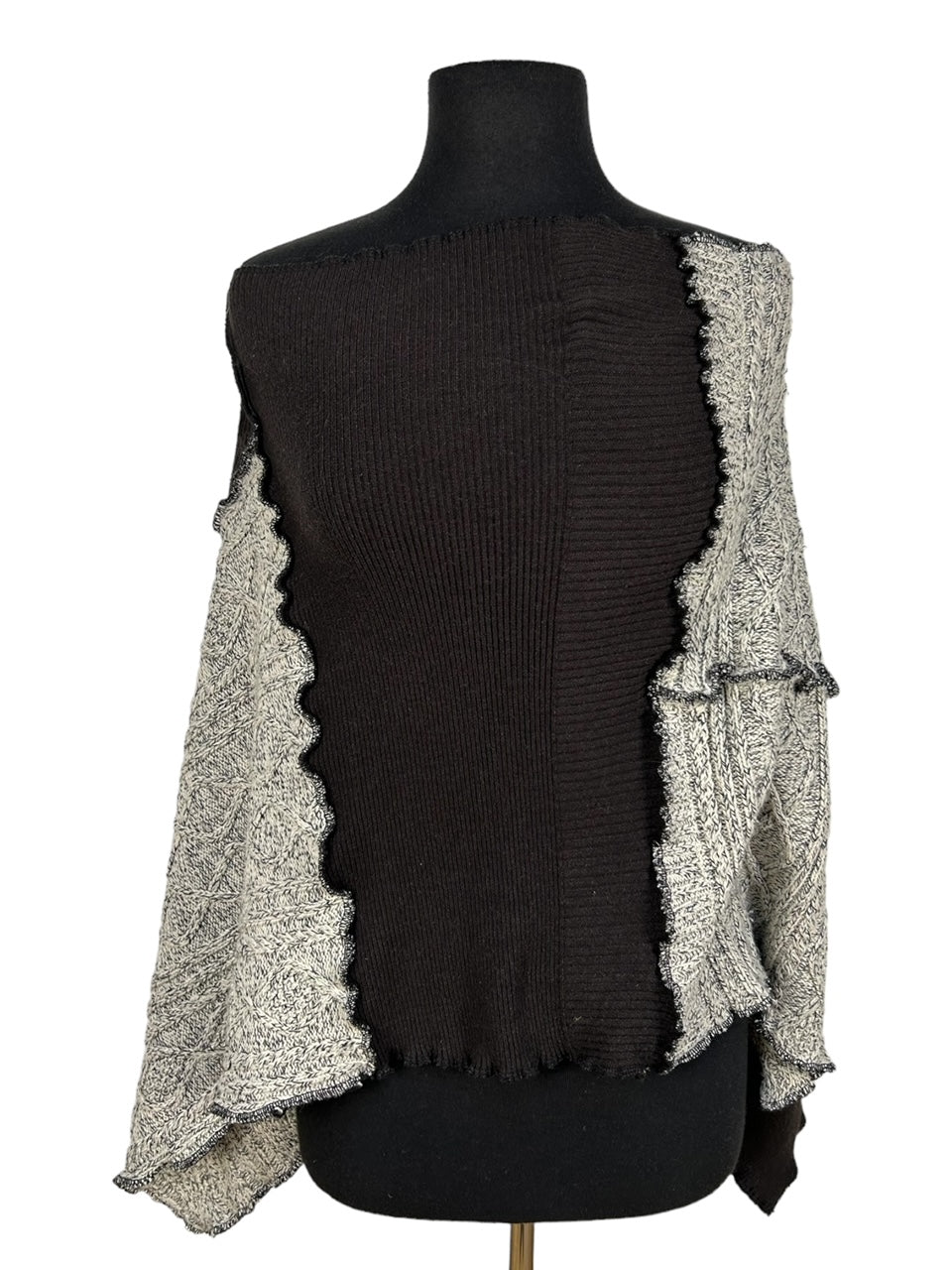 Eco-Friendly Black and White Sweater Poncho image 5