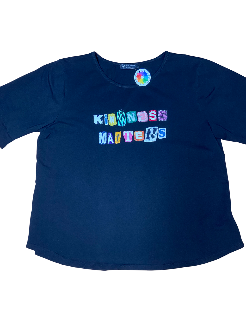 Upcycled Black T-Shirt – “Kindness Matters” – Size 2XL image 2
