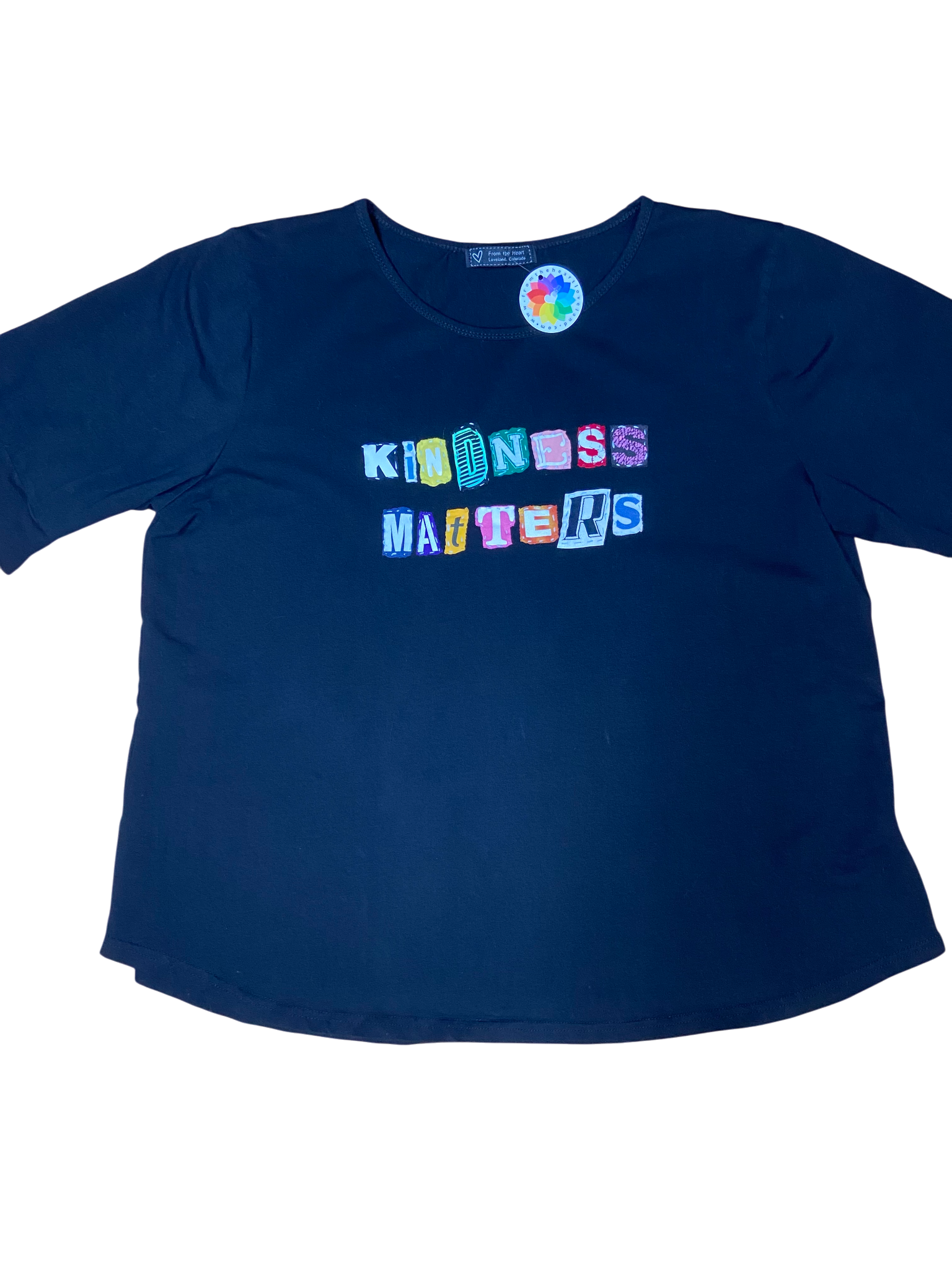 Upcycled Black T-Shirt – “Kindness Matters” – Size 2XL image 2