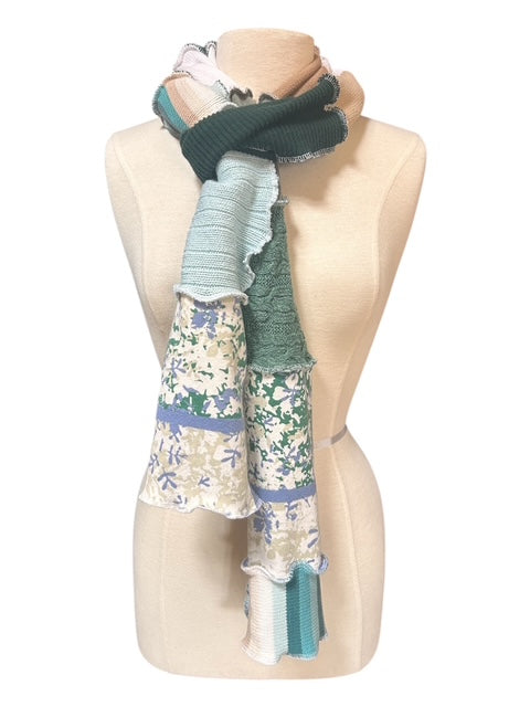 Green and Blue Patchwork Scarf made from Repurposed Sweaters image 0