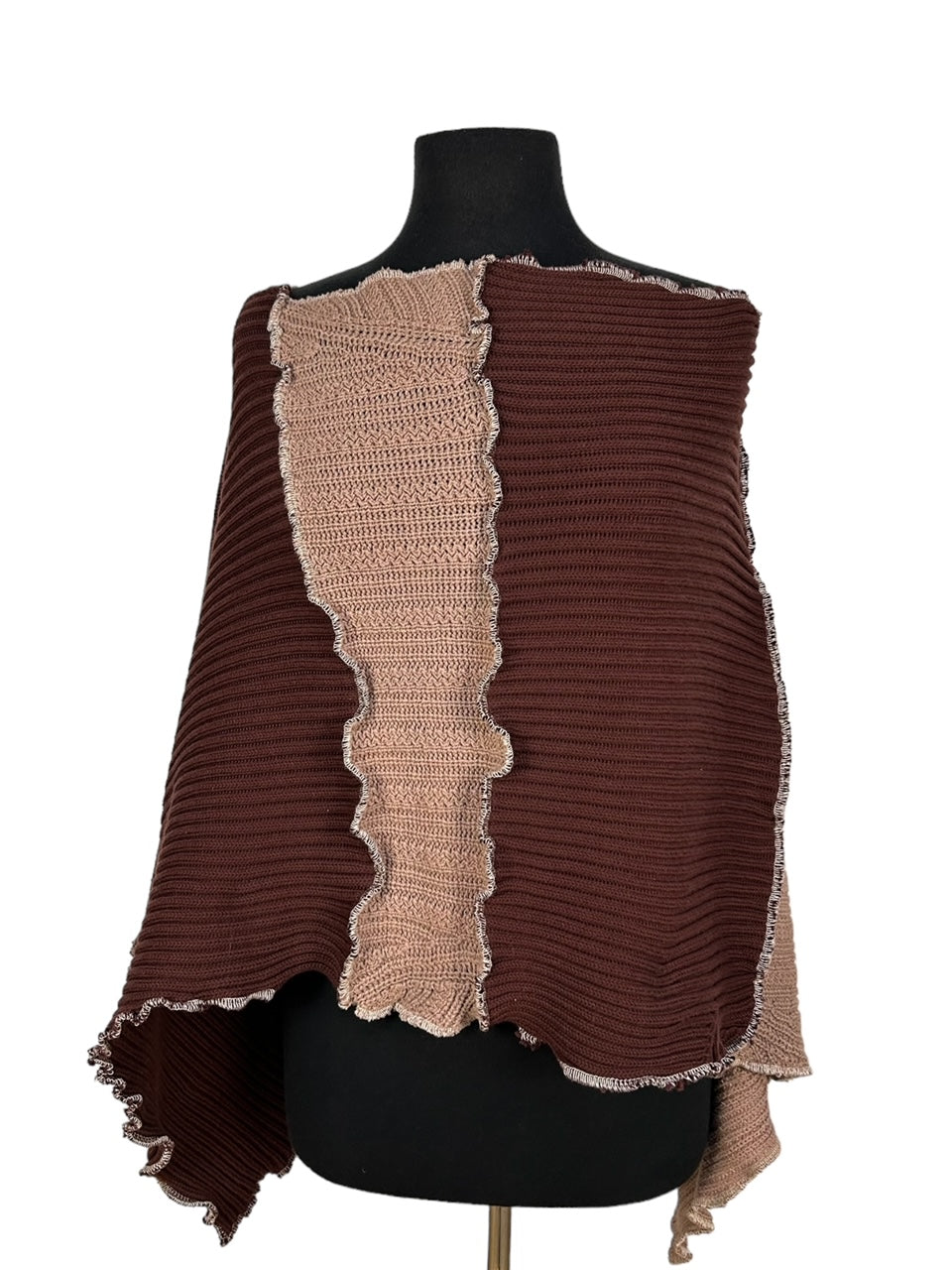 Eco-Friendly Brown Upcycled Poncho for Women image 0