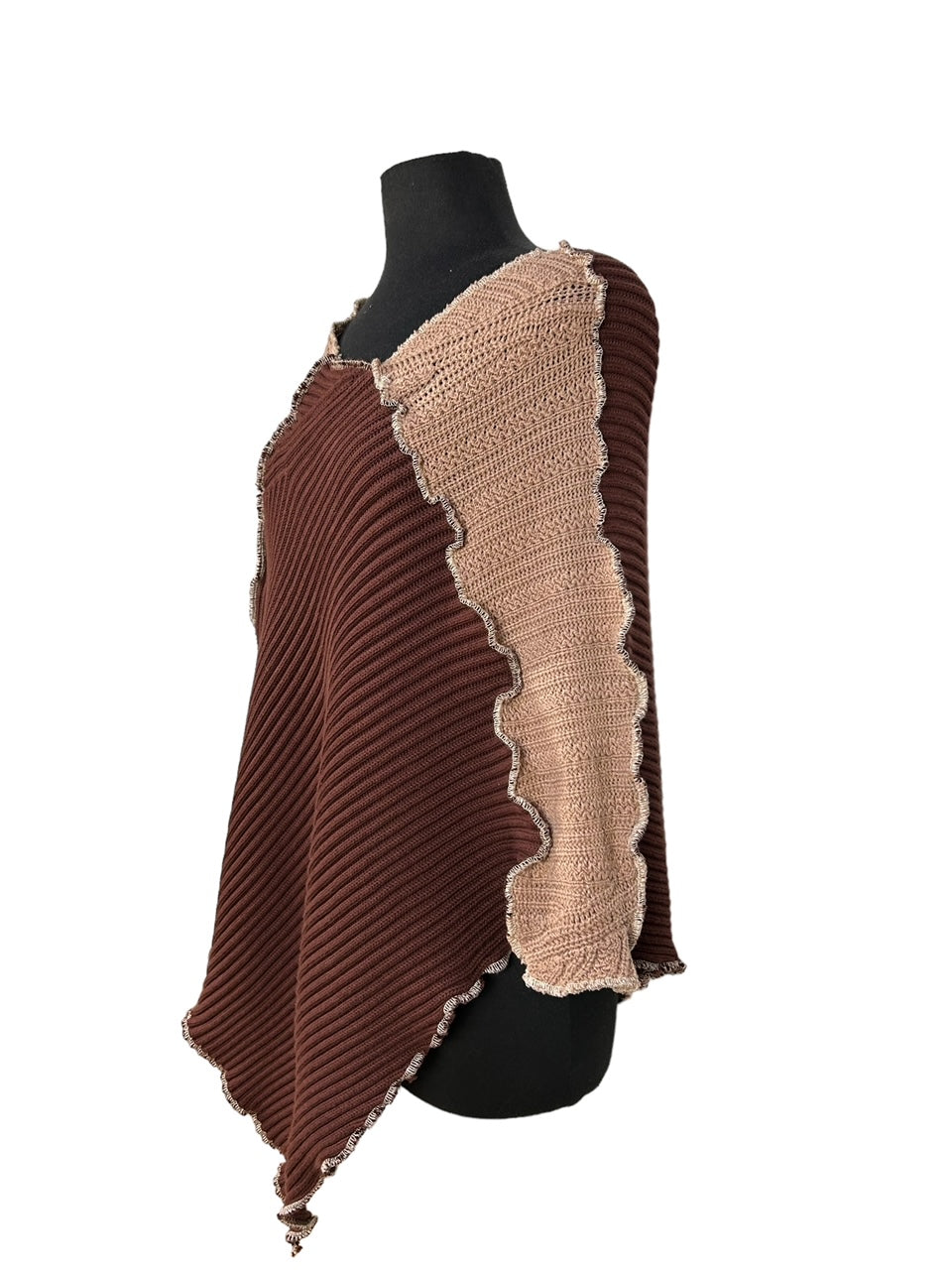 Eco-Friendly Brown Upcycled Poncho for Women image 1