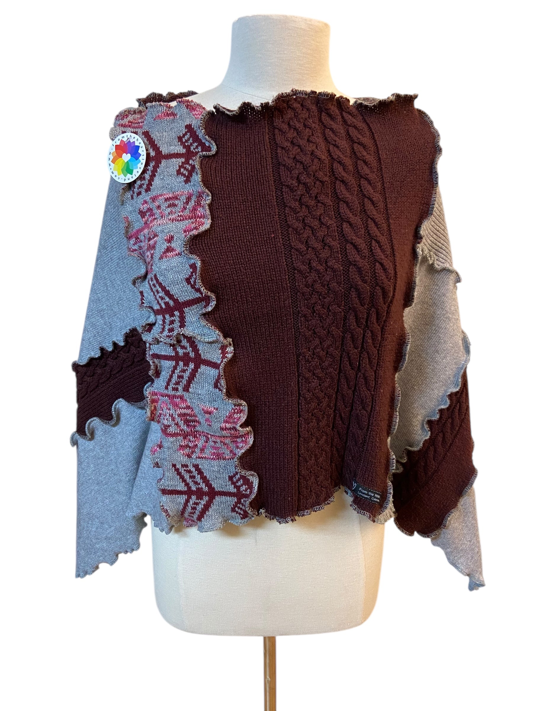 One Size Maroon Grey Poncho image 2