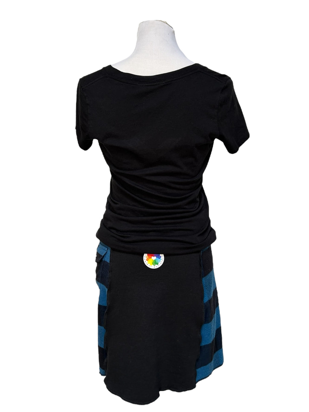 Size Large Upcycled Black and Blue Flannel Skirt image 2