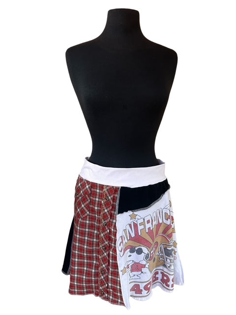 Upcycled Plaid Snoopy T-Shirt Skirt with a Pocket image 1