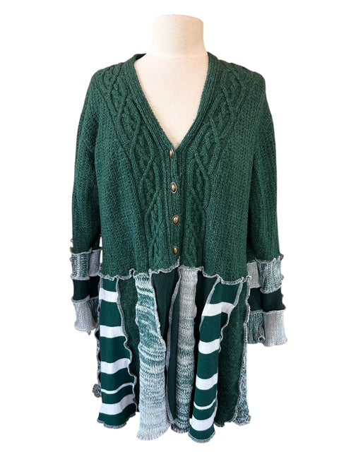 Size 1X Green & White Upcycled Patchwork Sweater image 3