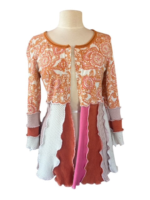 Size Medium Pink and Peach Patchwork Cardigan image 3