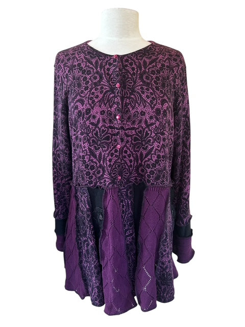 Size Large Purple and Black Patchwork Cardigan image 2