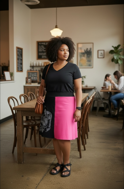 Size X-large Pink and Black T-shirt Skirt with a Pocket image 8