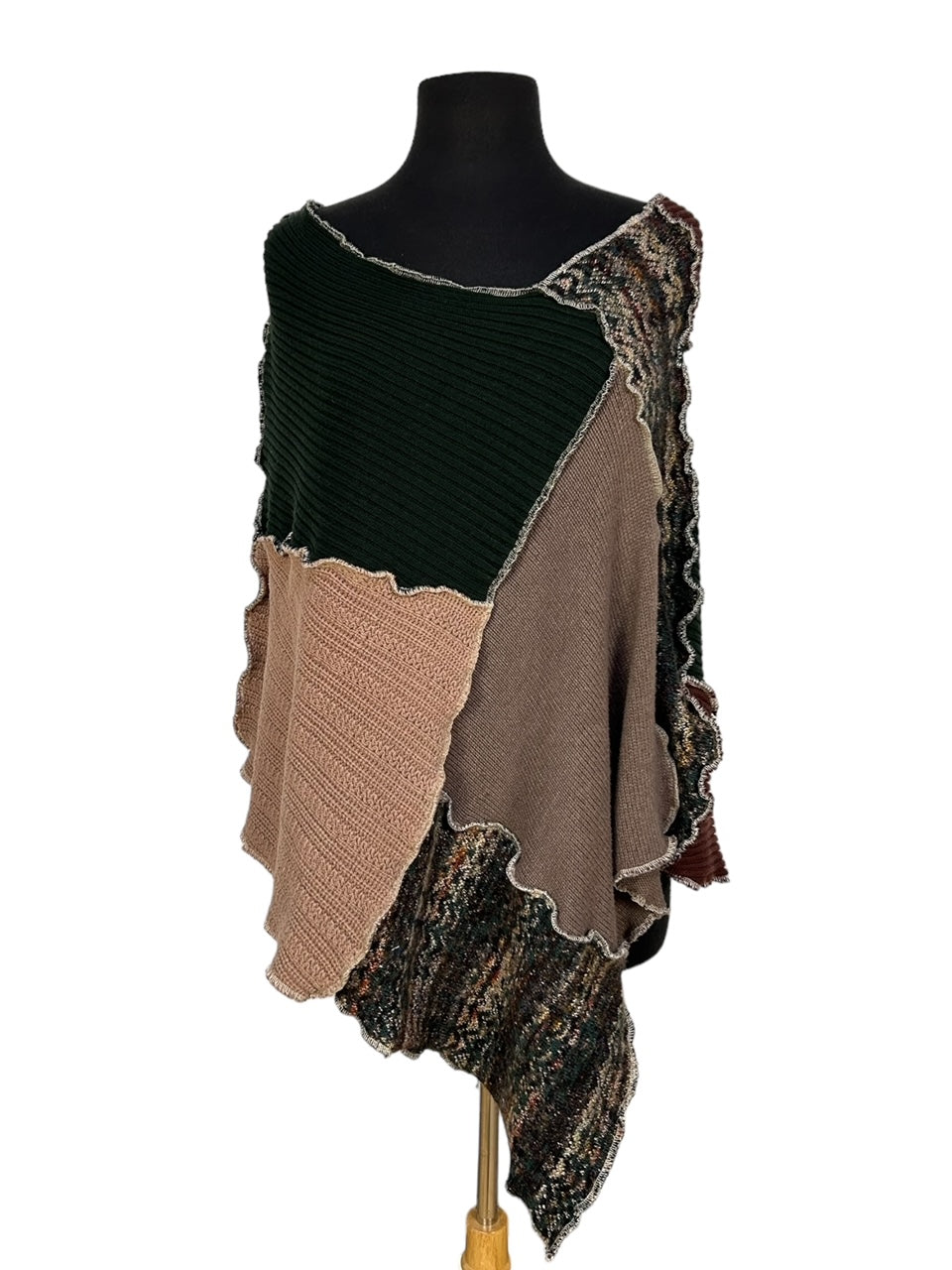 Handcrafted Brown and Green Poncho for Women image 5