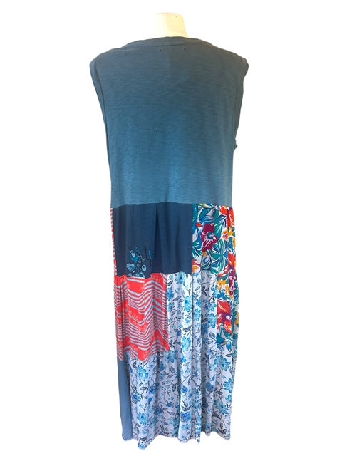 XL Blue Patchwork Tank Dress image 3