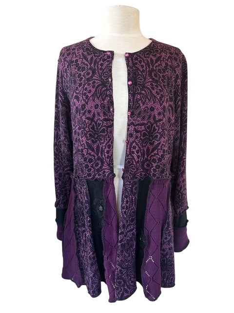 Size Large Purple and Black Patchwork Cardigan image 3