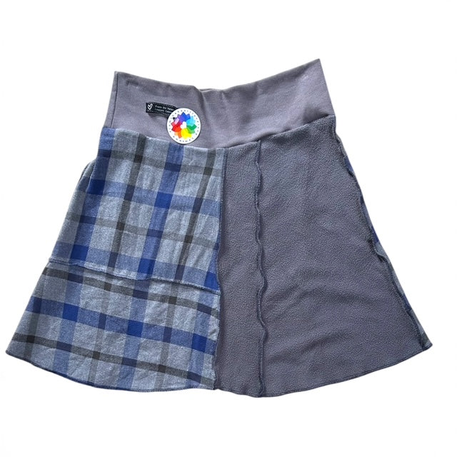 Size Medium Upcycled Blue and Gray Fleece and Flannel Winter Skirt with a Pocket image 2