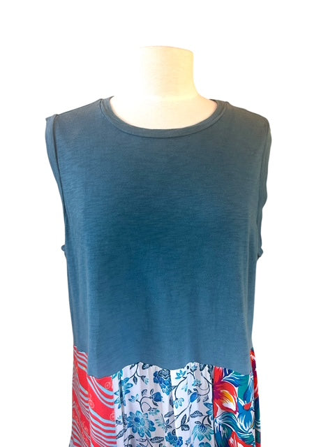 XL Blue Patchwork Tank Dress image 4
