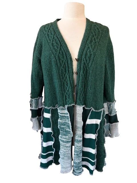 Size 1X Green & White Upcycled Patchwork Sweater image 5