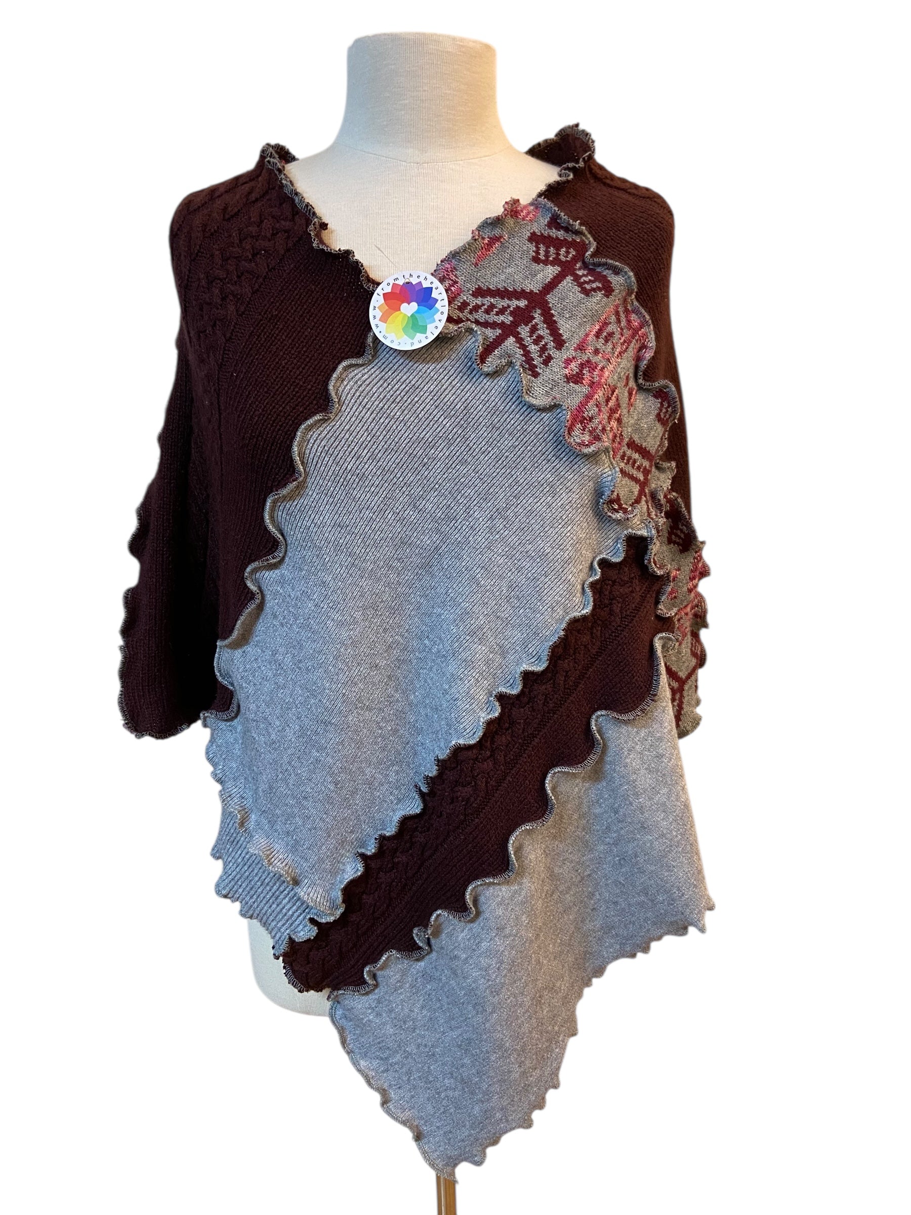 One Size Maroon Grey Poncho image 0