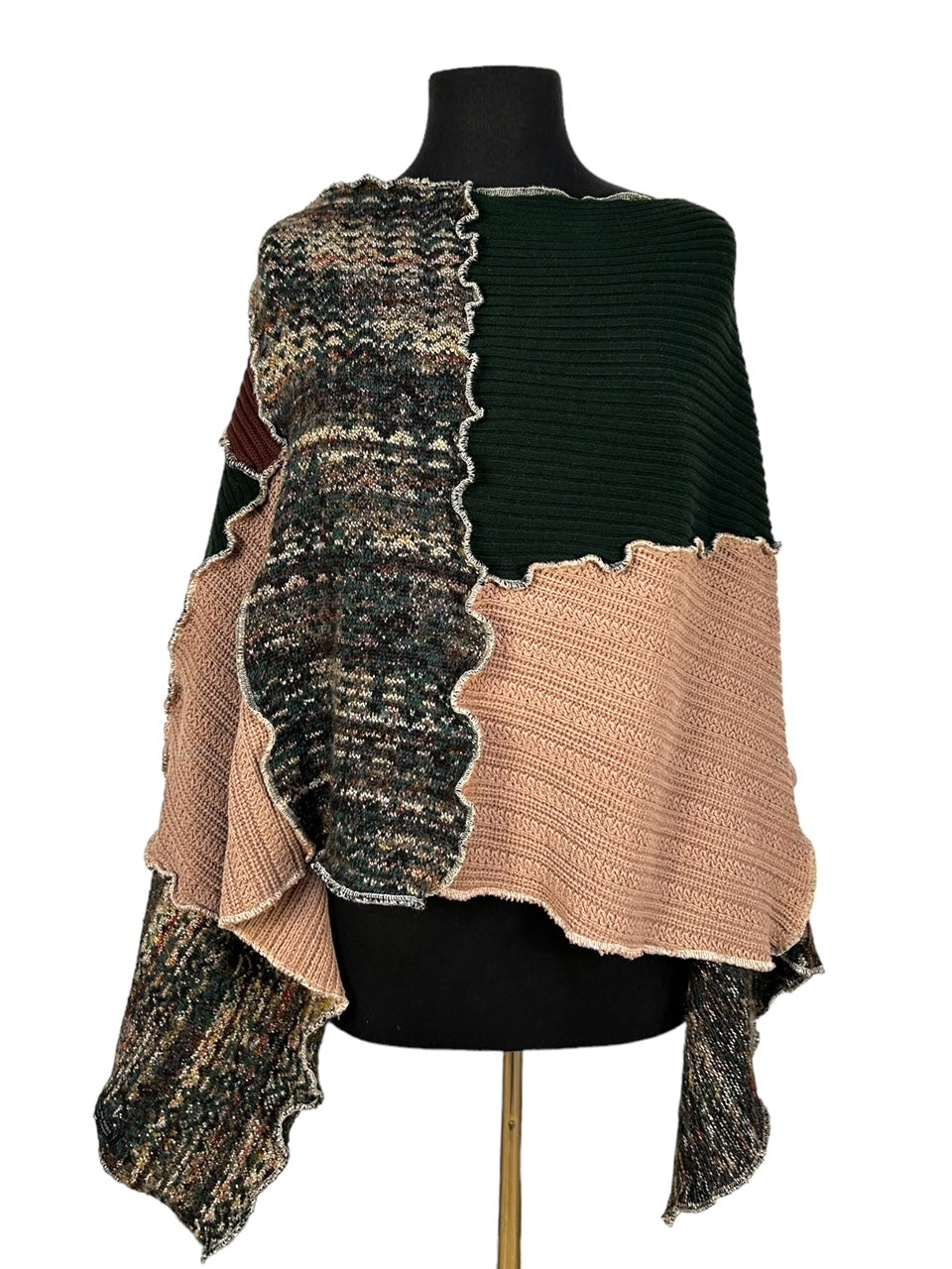 Handcrafted Brown and Green Poncho for Women image 1