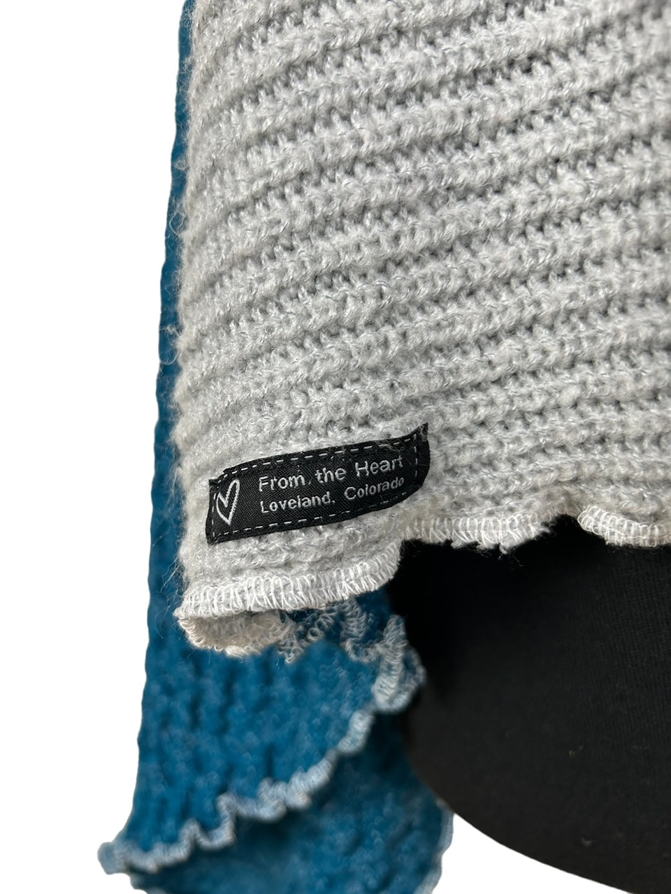 Elegant Light Gray and Teal Sweater Poncho image 4