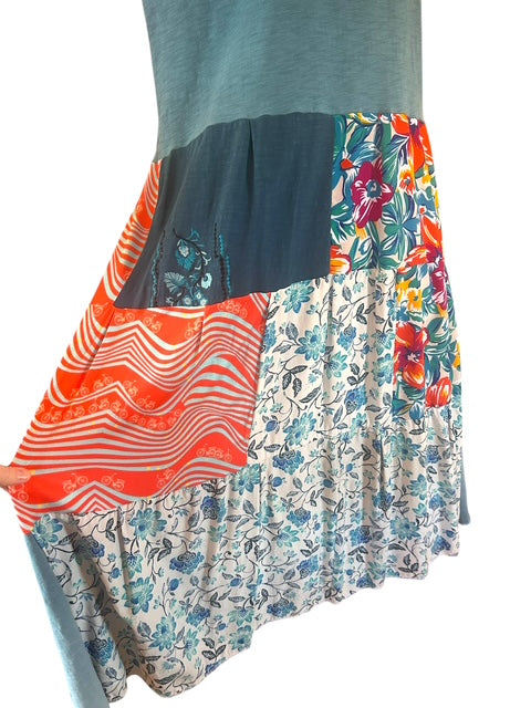 XL Blue Patchwork Tank Dress image 2