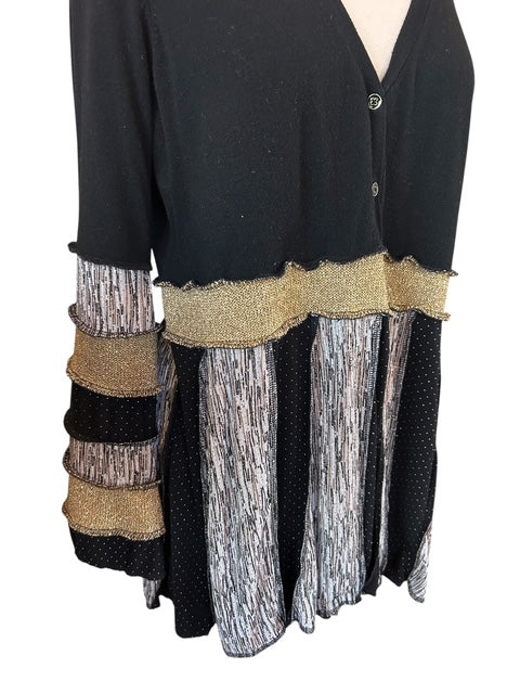 XL Black and Gold Patchwork Sweater Cardigan image 5