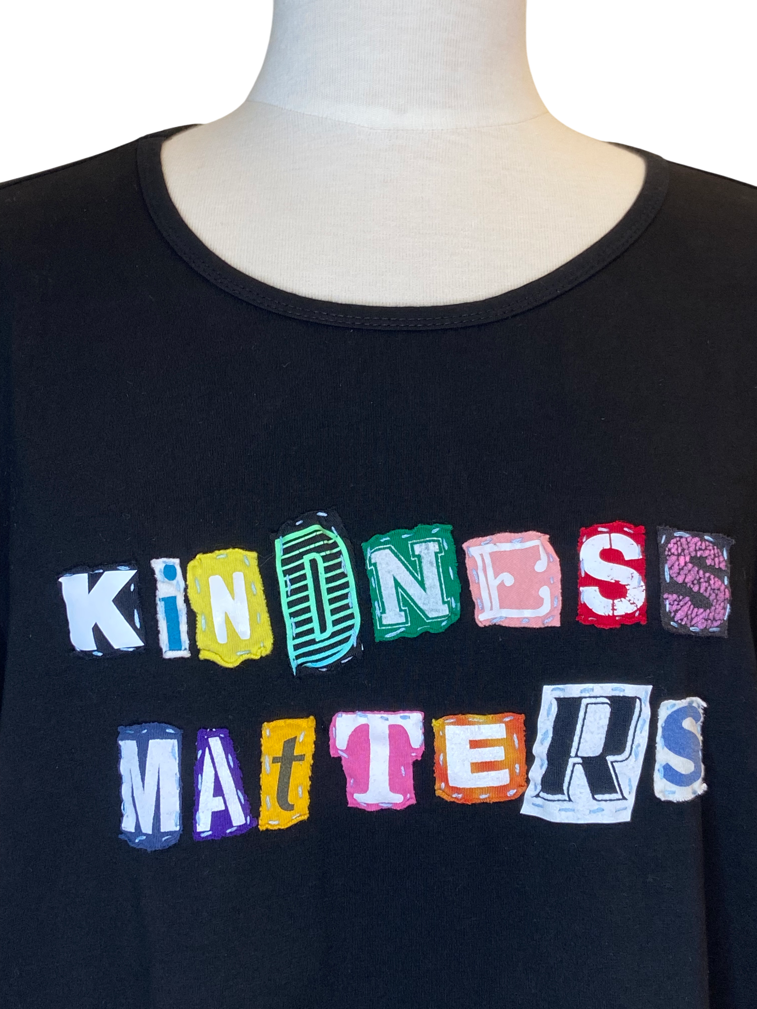Upcycled Black T-Shirt – “Kindness Matters” – Size 2XL image 1