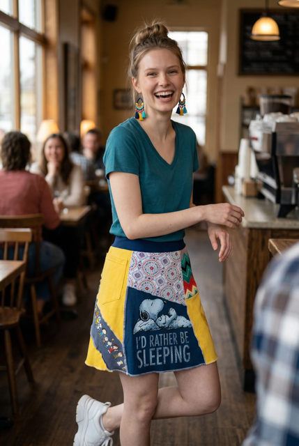 Size Medium Upcycled Peanuts T-Shirt Skirt with a Pocket image 0