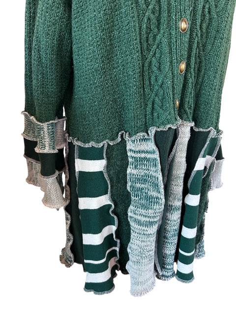 Size 1X Green & White Upcycled Patchwork Sweater image 4